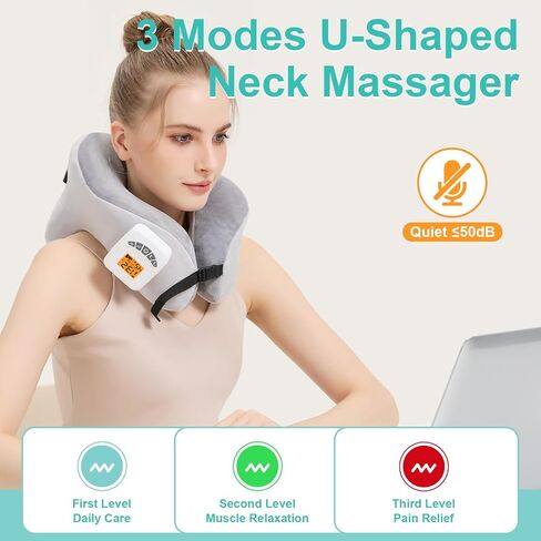 AOBOCO Cordless Neck Massager with Heat, 5000mAh Rechargeable Heated Neck Pillow for Travel Neck Relax, Portable Neck Support Pillow for Pain Relief at Home, 104℉-140℉ Heat Levels, 3 Vibration Modes in Saudi Arabia