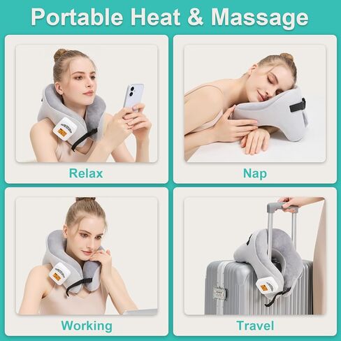 AOBOCO Cordless Neck Massager with Heat, 5000mAh Rechargeable Heated Neck Pillow for Travel Neck Relax, Portable Neck Support Pillow for Pain Relief at Home, 104℉-140℉ Heat Levels, 3 Vibration Modes in Saudi Arabia