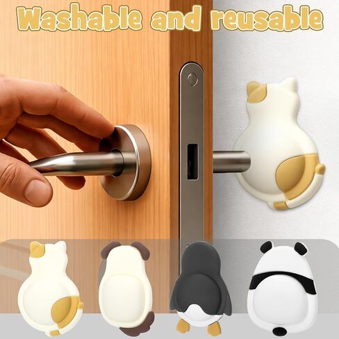 Xuhal 8 Pcs Animal Door Knob Wall Protector Door Stopper for Wall Cute Panda, Cat, Dog, Penguin Shelf Adhesive Bumpers Shock Absorbent Bumpers in Saudi Arabia