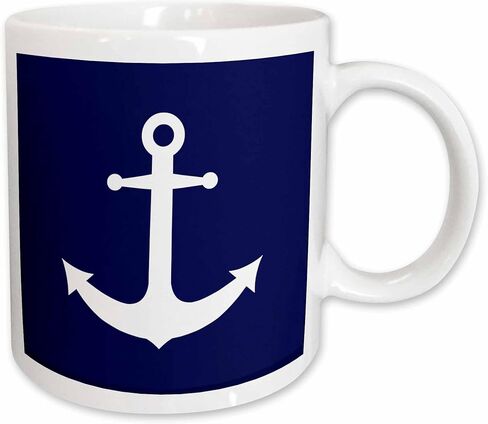 3dRose Navy Blue and White Nautical Anchor Design 11oz Mug in Saudi Arabia