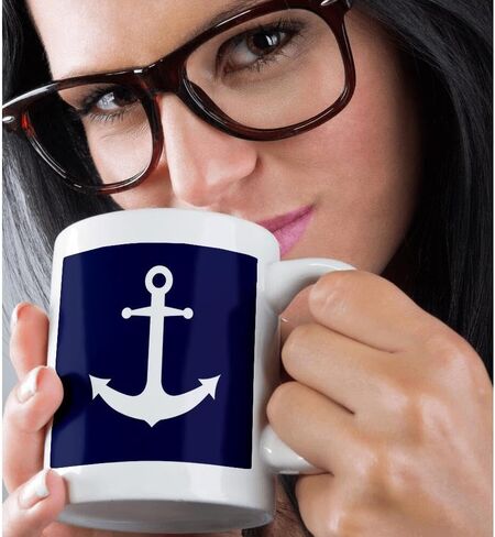 3dRose Navy Blue and White Nautical Anchor Design 11oz Mug in Saudi Arabia