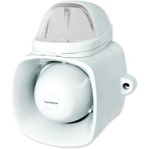 Seco-Larm SH-816S-SQ/C Self-Contained Siren with Strobe Light, 120dB Warble-Tone Siren, Audio Input for Broadcasting Messages Or Audio Playback, IP65 Weatherproof, White with Clear Light