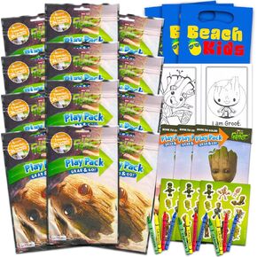 Marvel I am Groot Party Favors And Supplies ~ Bundle with 12 Groot Play Packs for Boys and Girls with Mini Coloring Book, Stickers, Loot Bags, More (Guardians of the Galaxy Art Book)