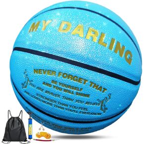 Personalized Basketball, Sparkle Glow to My Son/Daughter Basketball Gift, Cool Indoor Outdoor Glitter Shiny Leather Basketball Size 5/6/ 7 for Youth, Girls, Men, Women (with Pump)