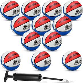 12 Pieces Rubber Basketballs Bulk Official Size 5 (27.5") Kids Youth Basketball Outdoor with Pump for Training and Play Basketballs Teen Boys and Girls Gifts