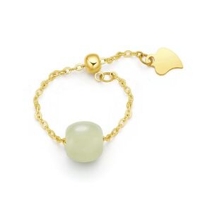 Natural Hetian Jade Ring, Adjustable Band Beads Charm Ring Jewelry, Green Jade Rings for Women, Handmade Ring Gift for Women, Great Gift Idea (925 Sterling Silver with 14K Gold Plated)