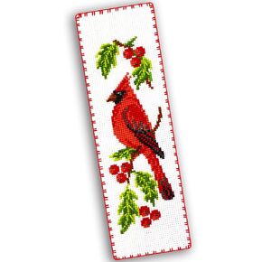 Povitrulya Cardinal - Counted Cross Stitch Bookmark Kit - DIY Embroidery Set - Hand Made Christmas Gift for Adults and Kids with a Redbird Sitting on a Christmas Mistletoe
