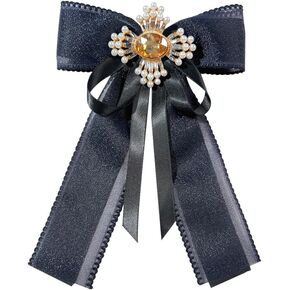Retro Chic Ribbon Bow Tie Brooch Pins for Women Girls Uniform Pre-Tied Bowknot Corsage Party Ceremony Accessories