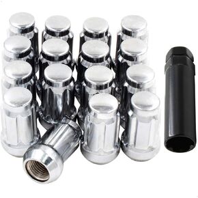 Wheel Accessories Parts Set of 16 1.38in Long Car Small Diameter Lug Nut Closed End Bulge Acorn 6 Spline with Key (16, M12x1.5, Chrome) - Fit 1999 Toyota Corolla, 2002-2010 Ford Focus, Honda Civic