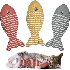 3Pcs Cat Toys Mice Fish Catnip Toys Teething Interactive Catnip Silvervine Animals Toys for Indoor Kittens Cat Chew Toy Kitten Exercise Kicker Toys Cleaning Teeth Cat Gifts Kitty Toy