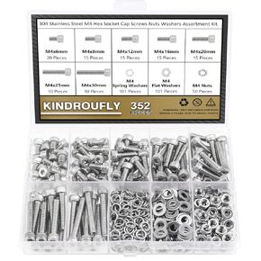 542 Pieces M3 x 6/8 /12/16 /20/25 /30mm Button Head Socket Cap Screws Nuts Washers Assortment Kit, 304 Stainless Steel, Fully Machine Thread