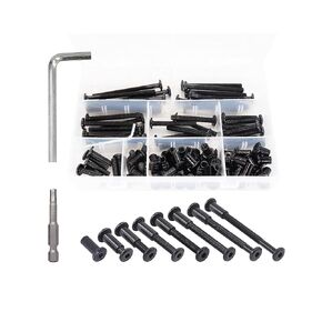 binifiMux 100pcs Black M6 Hex Drive Socket Cap Bolts Dowel Joint Nuts Assortment Kit, Allen Head Countsunk Furniture Crib Connecting Bolts Nuts Kit,M6x20mm/30mm/40mm/50mm/60mm/70mm/80mm