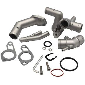 Coolant Flange Upgrade Kit Replacement Fit for VW MK4 Golf Jetta GLI GTI TT 337 1.8T (Cooling Hose Flange+Coolant T-Fitting+Thermostat Housing Cover + Water Distribution Pipe)