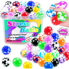 60Pcs Stress Balls, Squeeze Balls Bulk, Small Sensory Balls for Adults Stress Relief, Classroom Prizes, Halloween Party Favors, Christmas Goodie Bag Stuffers, Birthday Gifts