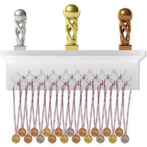 Trademark Innovations Trophy Display Shelf Ribbon Holder Shelf with Hooks Underneath Trophy and Medal Display Shelf