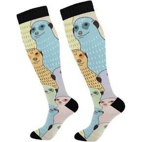 Colored Meerkats Animals Compression Socks Women & Men, 1 Pair Gym Running Hiking Sport Knee High Stockings