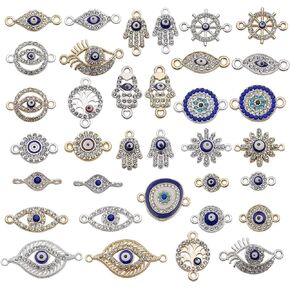 35pcs Alloy Mix Style Rhinestones Enamel Eye Pendants Charms Link Evil Eye Connection Beads Findings for Bracelet Earring Necklace DIY Craft Making (M497)