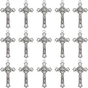 60pcs Alloy Saint Benedict Medal Jesus Crucifix Pendants Rosary Cross Charms For Jewelry Making Crafting Diy Necklace Bracelet Choker