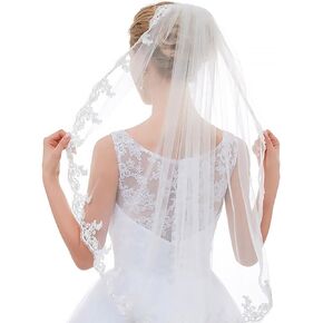Lace Wedding Veil White Cathedral Veil 1 tier Tulle Floral Lace Veil Fingertip Bridal Veils With Comb Gorgeous Wedding Veils for Brides