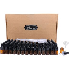 عبوة مكونة من 100,2 مل (5/8 درام) زجاجة قطارة زجاجية كهرمانية، عينة فارغة قارورة زجاجية للعين قطارة عطرية سائلة للعلاج العطري مع ماصة زجاجية وأغطية ألومنيوم سوداء in Kuwait