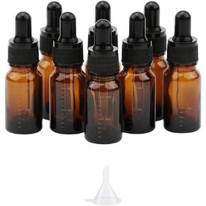 Kesell 10ml Glass Dropper Bottle, 8 Pack Amber Graduated Glass Bottles with Glass Droppers and Black Cap for Essential Oils, Perfumes