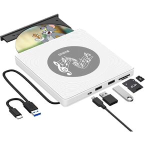 محرك أقراص DVD خارجي، USB 3.0 Type C CD DVD +/-RW Burner ROM محرك أقراص ضوئية قارئ رفيع للغاية ومشغل أقراص CD/DVD محمول لأجهزة الكمبيوتر المحمول Windows 11 Mac MacBook Pro/Air Desktop Linux OS