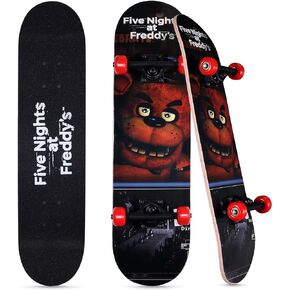 Five Nights at Freddy’s Skateboard with Printed Graphic Grip Tape - Great for Kids and Teens, Cruiser Skateboard with ABEC 5 Bearings, Durable Deck, Smooth Wheels
