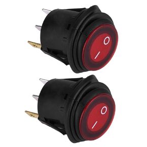 2PCS Round Toggle LED Switch 12V Waterproof 3Pin Car Truck Rocker On-Off Rocker Toggle Switch, Red