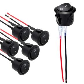 On Off Switch 12V Round Rocker Switch 20mm Mini 12 Volt DC Mini Circle Toggle Switch 6A/250V 10A/125V AC with Wires for Car Automotive Marine Boat-6Pcs