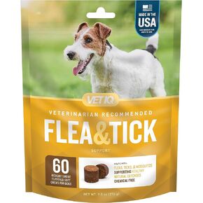 VetIQ Flea & Tick Support for Dogs, Flea and Tick Chewable for Dogs, Supports Dog's Natural Flea Defenses, Free of Added Chemicals and Garlic, Hickory Smoke Flavor, 60 Count