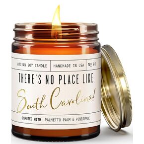 South Carolina Gifts, South Carolina Decor for Home - 'There's No Place Like South Carolina Candle, w/Palmetto Palm & Pineapple I South Carolina Souvenirs State Gifts I 9oz Jar, 50Hr Burn, USA Made