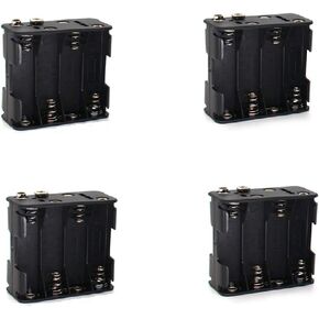 4-Pack 8 X AA Battery Holder with Standard Snap Connector Thicken T Type Cells Battery Clip 12V/9.6V (Black)