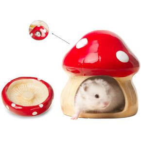Hamster Mushroom House & Bowl, Small Animal Safe Ceramic Hideout, Adorable Cartoon Shape, Mini Hut Hideout Cave Cage Accessories for Chinchilla, Mice. Relax Habitat Photo Toys in Kuwait