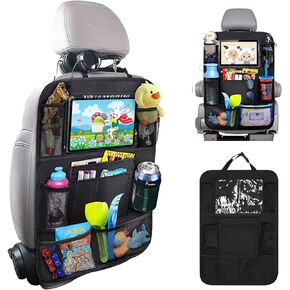 Car Organizer Back Seat with Tablet Holder, 1Pack Seat Back Cover for Kids Toddlers, Kick Mats Protector with 9 Storage Pockets, Keep Cars Vehicles Organized & Tidy, Travel Accessories