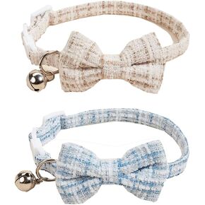 2-Pack Breakaway Cat Collars with Removable Double-Layer Bow Tie and Bell for Boy and Girl Cats,Safety Kitten Collars Suitable for Festivals and Daily.