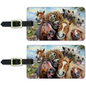 Horses Selfie Luggage ID Tags Suitcase Carry-On Cards - Set of 2