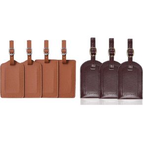 بطاقة الأمتعة Vigorport، 3 عبوات من بطاقات الأمتعة المصنوعة من جلد البولي يوريثان الفاخر، 4 عبوات من ملصقات حقائب الحقائب (بني) in Kuwait