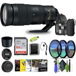 Nikon - AF-S NIKKOR 200-500mm f/5.6E ED VR Super Telephoto Zoom Lens (20058) + 64GB Memory Card + Backpack + Card Reader + Corel Photo Software + Filter Kit + Flex Tripod + Memory Wallet + More