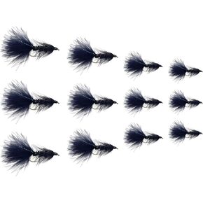 Fly Fishing Flies | Wooly Bugger Flies, 12pc Flies for Fly Fishing | Trout Flies and Bass Flies | 4 Size Fly Fishing Assortment | Fly Fishing Kit | Streamer Flies (Black)