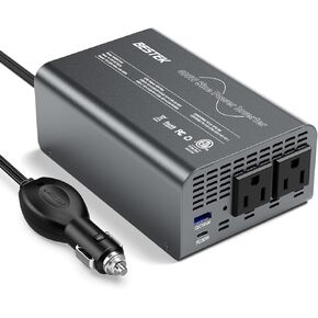 BESTEK 400W Pure Sine Wave Power Inverter - DC 12V to 110V AC Converter, Fast Car Charger Adapter with 30W USB-C/18W Quick Charge/Dual 110V AC Outlet, Car Plug Adapter Outlet for Laptop