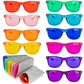 10-Pack of Color Therapy Glasses with Matching Cases - Healing Colored Chromotherapy Chakra Light Therapy Glasses Eyewear to Support Mood, Relaxation, Focus & More - Colorful Sunglasses