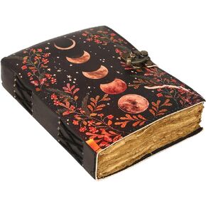 Blank Spell Book of Shadows Journal with Lock Clasp Vintage Handmade Leather Journal Moon Phase Print Diary Prayer Pagan Witchcraft Supplies Wiccan Decor Notebook Daily (7x5 Inch)