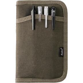 Journal Cover for Field Notes Notebooks, Pocket Notebook Cover for Moleskine Cahier 3.5 x 5.5, Waxed Canvas Journal Notebook Planner Sketchbook Cover with Zipper Pen Holder (Olive)