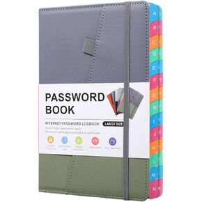 PASSWORD BOOK-A5 Letter-Tag Password Notebook - Computer and Website Login Password Organizer and Manager - 240 Pages with Inner Pocket - 8.4x5.9 Inches (Gray Blue)