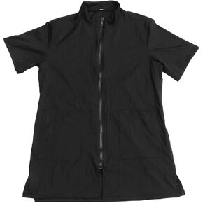 Pet Grooming Work Clothes, Pet Grooming Workwear Smock with Full Zipper, Short Sleeves Pet Beautician Uniform Cosmetologist Clothes (Black, Size M)