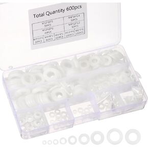 PATIKIL Nylon Spacers Assortment, 600Pcs Plastic Spacer M2 M2.5 M3 M4 M5 M6 M8 M10 M12 Spacer Screw Standoff Round Electrical Outlet Spacer Screw Bolts Hardware Receptacle, White