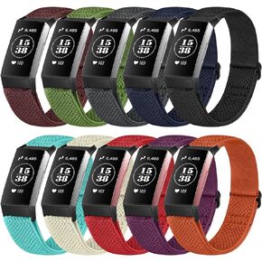10 عبوات من أحزمة الساعات المرنة المصنوعة من النايلون بحلقة منفردة متوافقة مع Fitbit Charge 4/Charge 4 SE/Charge 3/Charge 3 SE، أساور معصم بديلة قابلة للتنفس وقابلة للتعديل للنساء والرجال
