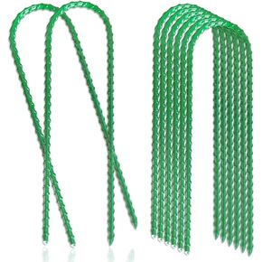 8pcs Ground Rustproof Heavy Rebar Trampoline Wind Stakes Safety Ground Anchor - 9 inch Curved Steel Stakes with Chisel Point end, Green Antirust Coated