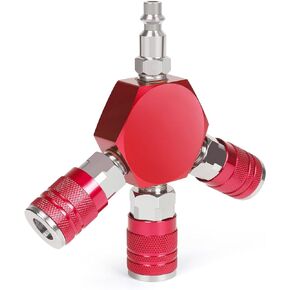 Quick Connect Fittings Air Splitter, 1/4 Inch NPT 3-Way Air Manifold With 3 Pieces Brass Industrial Quick 1/4NPT Couplers And Plug, Hex Style Air Compressor Hose Accessories Connect Fitting