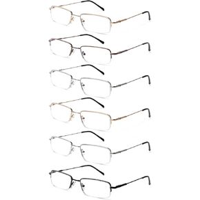 NORPERWIS 6 Pack Reading Glasses Men Metal Blue Light Blocking Readers with Spring Hinges Readers for Men Eyeglasses